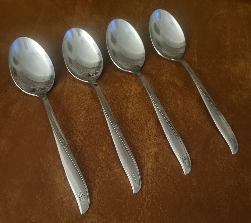 4 Piece Set Oneida Community Stainless Twin Star Soup Spoons VTG Cottagecore MCM